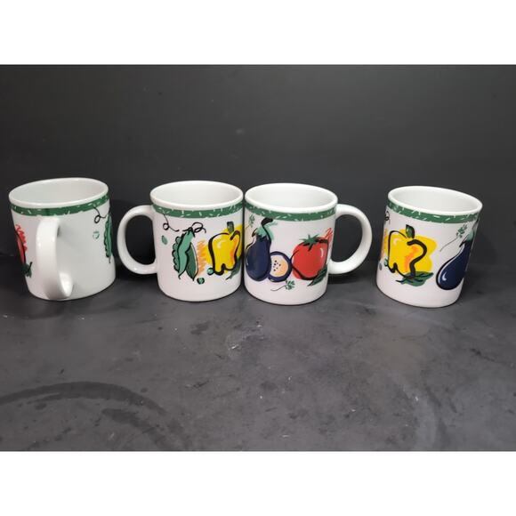 Tom Prager Vegetable Coffee Mug Set, Eggplant Tomato Pea, Lipper Mugs, Set of 4 - Picture 4 of 9